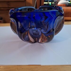 Vintage 60s Cobalt Blue Glass Czech Josef Hospodka Bowl  Ashtray